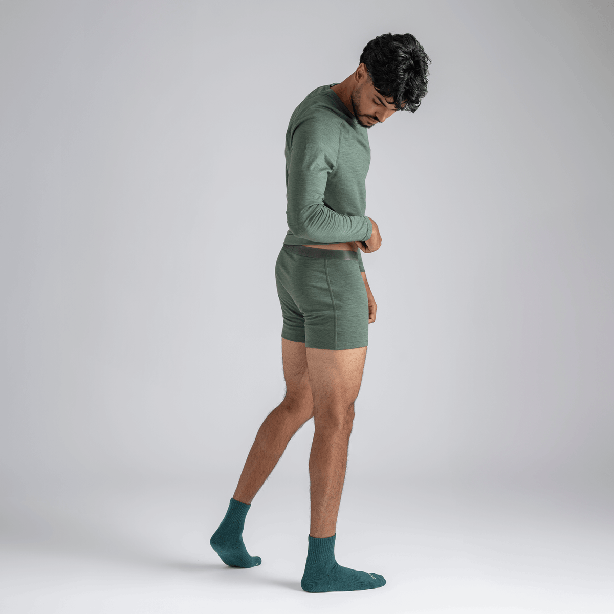 Senti Men's Merino Boxer Briefs, boja Thyme Green